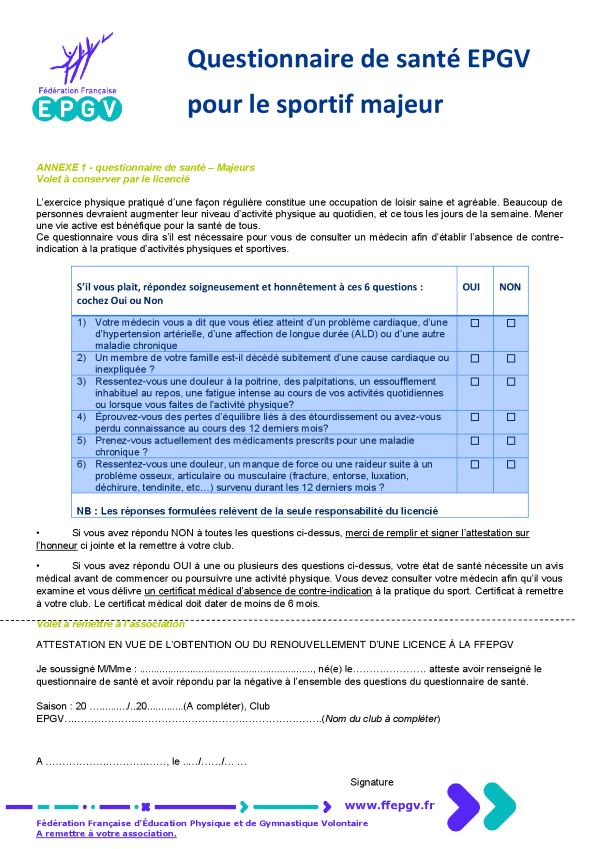 Certificat médical ou questionnaire de santé ?