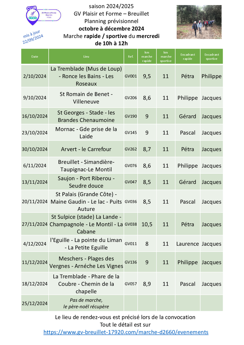 Le programme des marches du mercredi d'octobre à décembre 2024 est en ligne