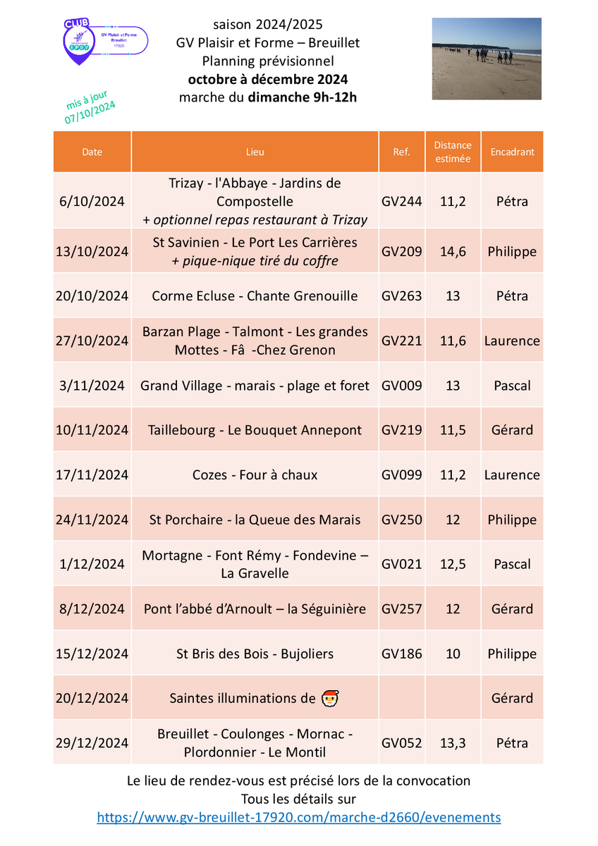 Le programme des marches du dimanche d'octobre à décembre 2024 est en ligne
