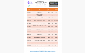 Le programme des marches du dimanche 9h - 12h pour le 4ème trimestre 2025