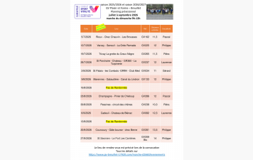 Le programme des marches du dimanche 9h-12h pour le 3ème trimestre 2026