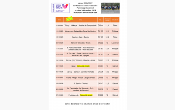 Le programme des marches du dimanche 9h-12h pour le 4ème trimestre 2026