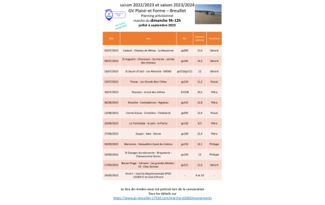 Le programme des marches du dimanche pour le 3ème trimestre 2023 est disponible