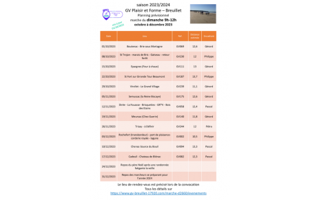 Le programme des marches du dimanche pour le 4ème trimestre 2023