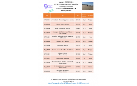 Le programme des marches du dimanche d'avril à juin 2024 est en ligne