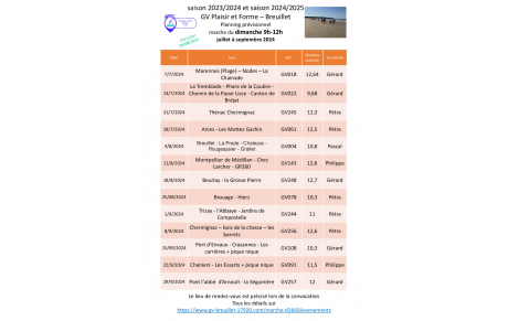 Le programme des marches du dimanche de juillet à septembre 2024 est en ligne